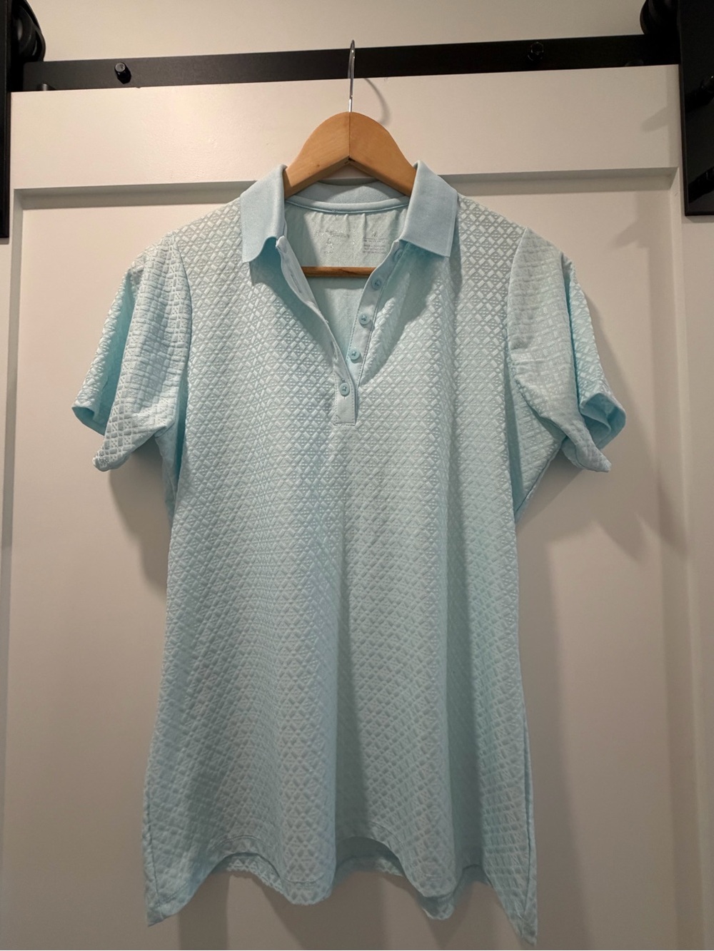 Antigua Golf Light Blue Quilted Polo Short Sleeve Top